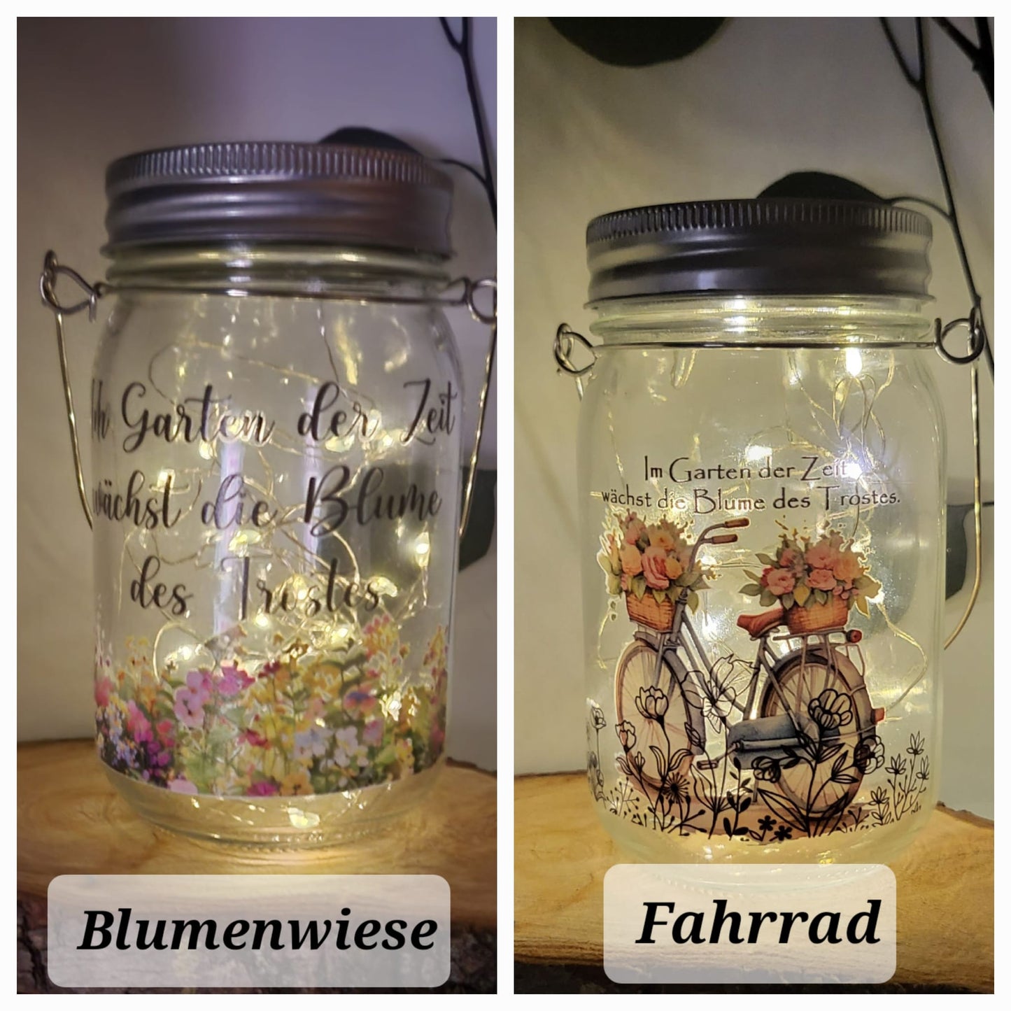 Personalisierte Solar-Grablampe mit Bild, Wunschmotiv und Wunschtext UV-Druck