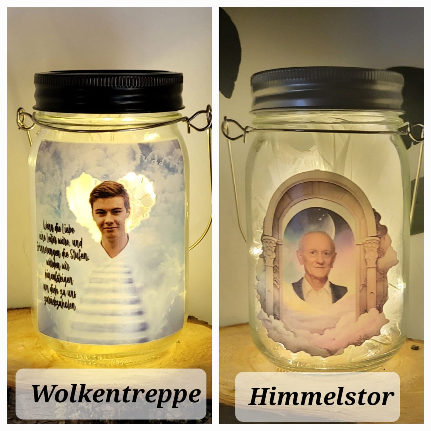 Personalisierte Solar-Grablampe mit Bild, Wunschmotiv und Wunschtext UV-Druck