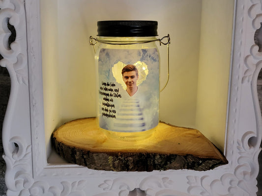 Personalisierte Solar-Grablampe mit Bild, Wunschmotiv und Wunschtext UV-Druck
