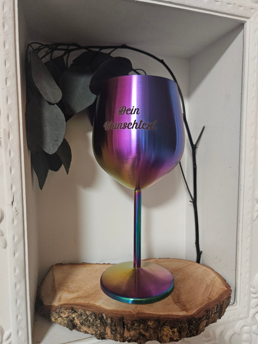 Edelstahl-Weinglas multicolor mit Wunschgravur personaliert
