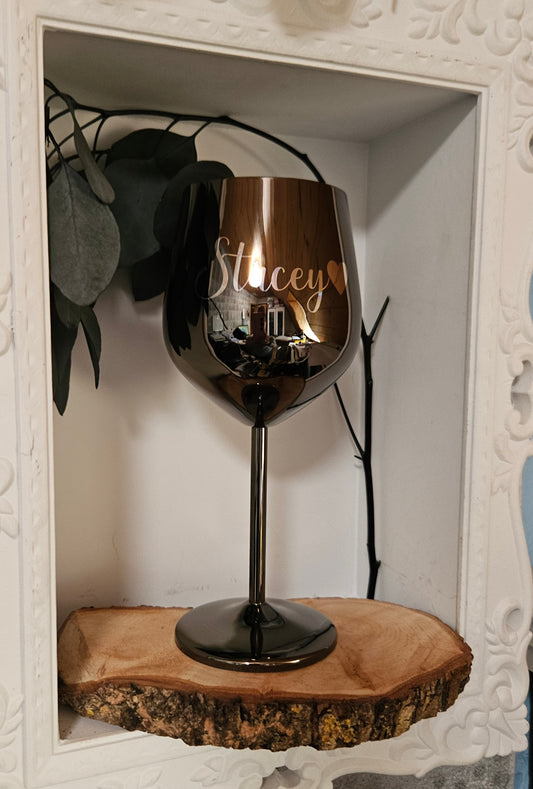 Personalisiertes Edelstahl-Weinglas mit Gravur, Wunschtext, Wunschmotiv