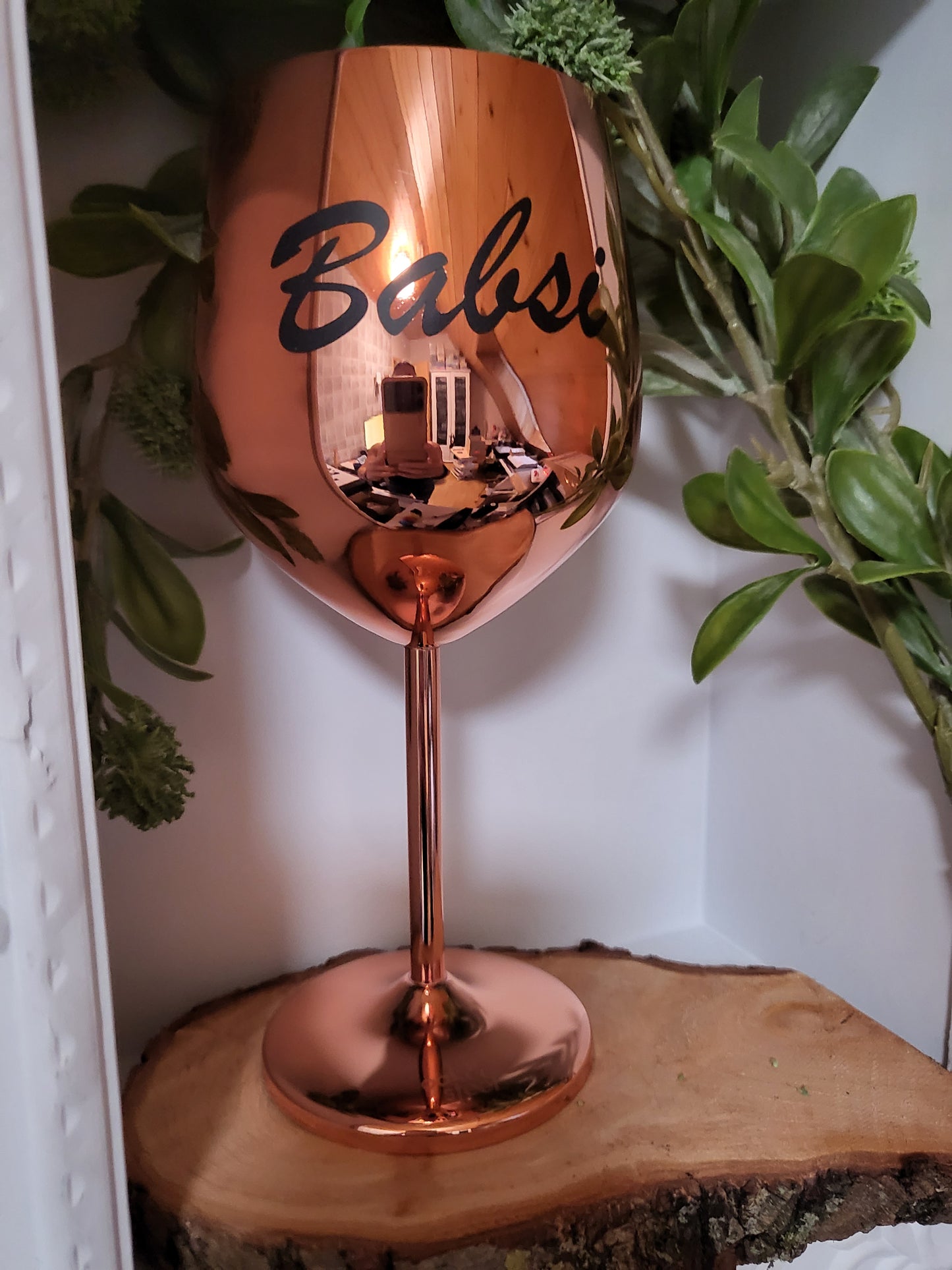 Personalisiertes, bruchsicheres Weinglas aus Edelstahl in rosegold kupfer mit Wunschtext oder Wunschmotiv