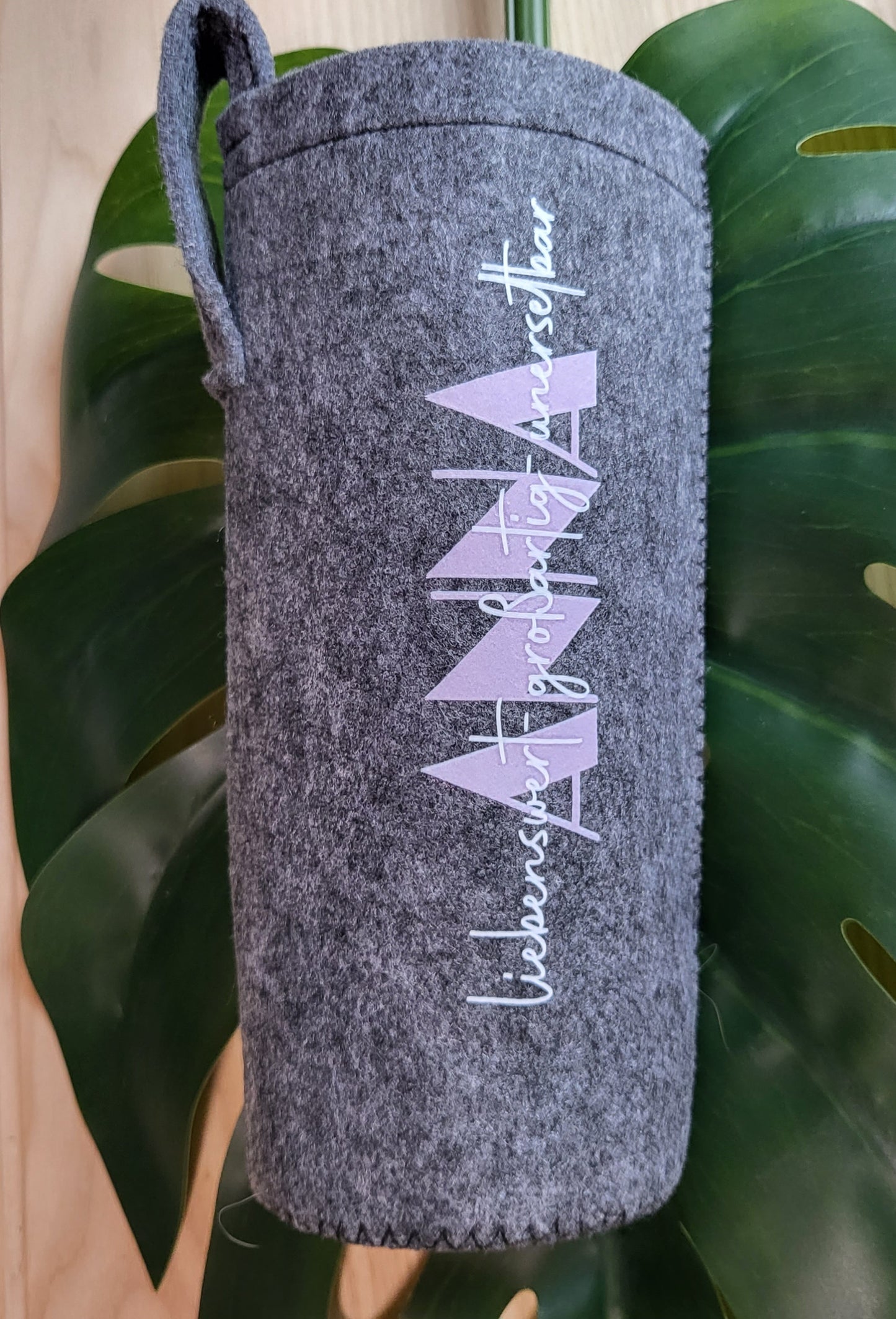 UV- Druck!!! Trinkflasche aus Glas mit Teesieb, Bambusdeckel und Filzhülle 480ml personalisiert mit Namen, Wunschtext, Wunschmotiv