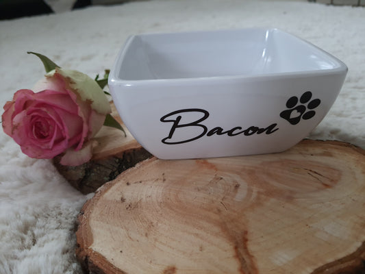 Personalisierter Hundenapf / Katzennapf eckig weiss