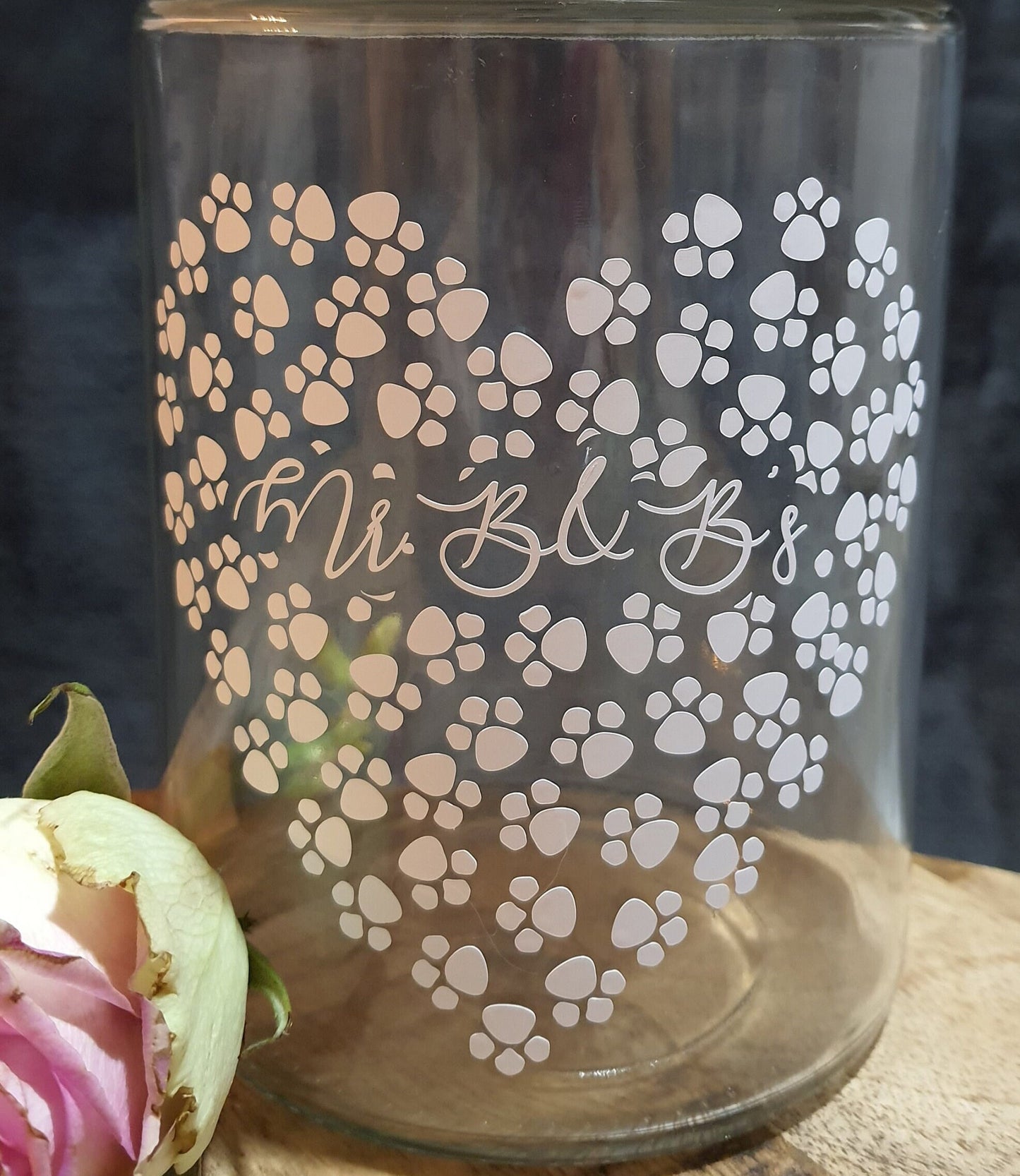Vorratsglas Leckerliglas, Leckerlibehälter, Glas mit Holzdeckel für Hund oder Katze, verschiedene Größen