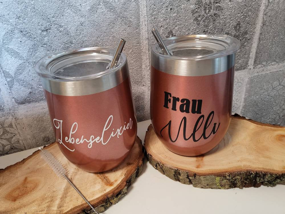 Personalisierter Edelstahl Kaffebecher, Weinbecher und Thermobecher in rosegold