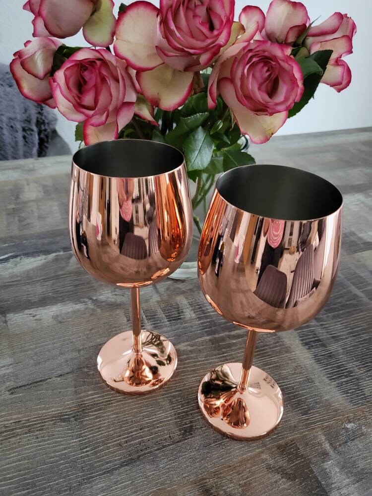 Personalisiertes, bruchsicheres Weinglas aus Edelstahl in rosegold kupfer mit Wunschtext oder Wunschmotiv