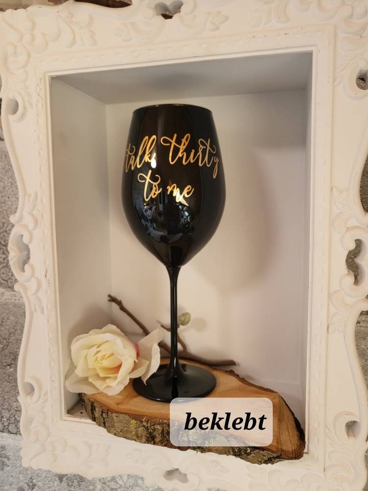 Weinglas, Weinkelch in schwarz Kristall, personalisiert, beplottet oder gelasert mit Wunschtext