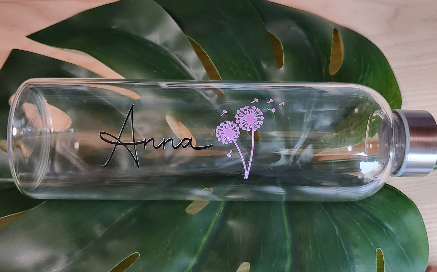 UV-Druck!!! Trinkflasche aus Glas mit Bambusdeckel und Neoprenhülle 750ml personalisiert mit Namen, Wunschtext, Wunschmotiv
