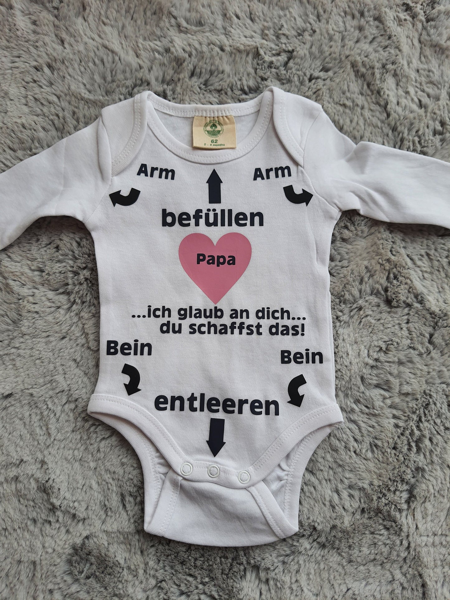 Baby Body Bio-Baumwolle, weiss Langarm und Kurzarm mit Spuch/Wunschtext